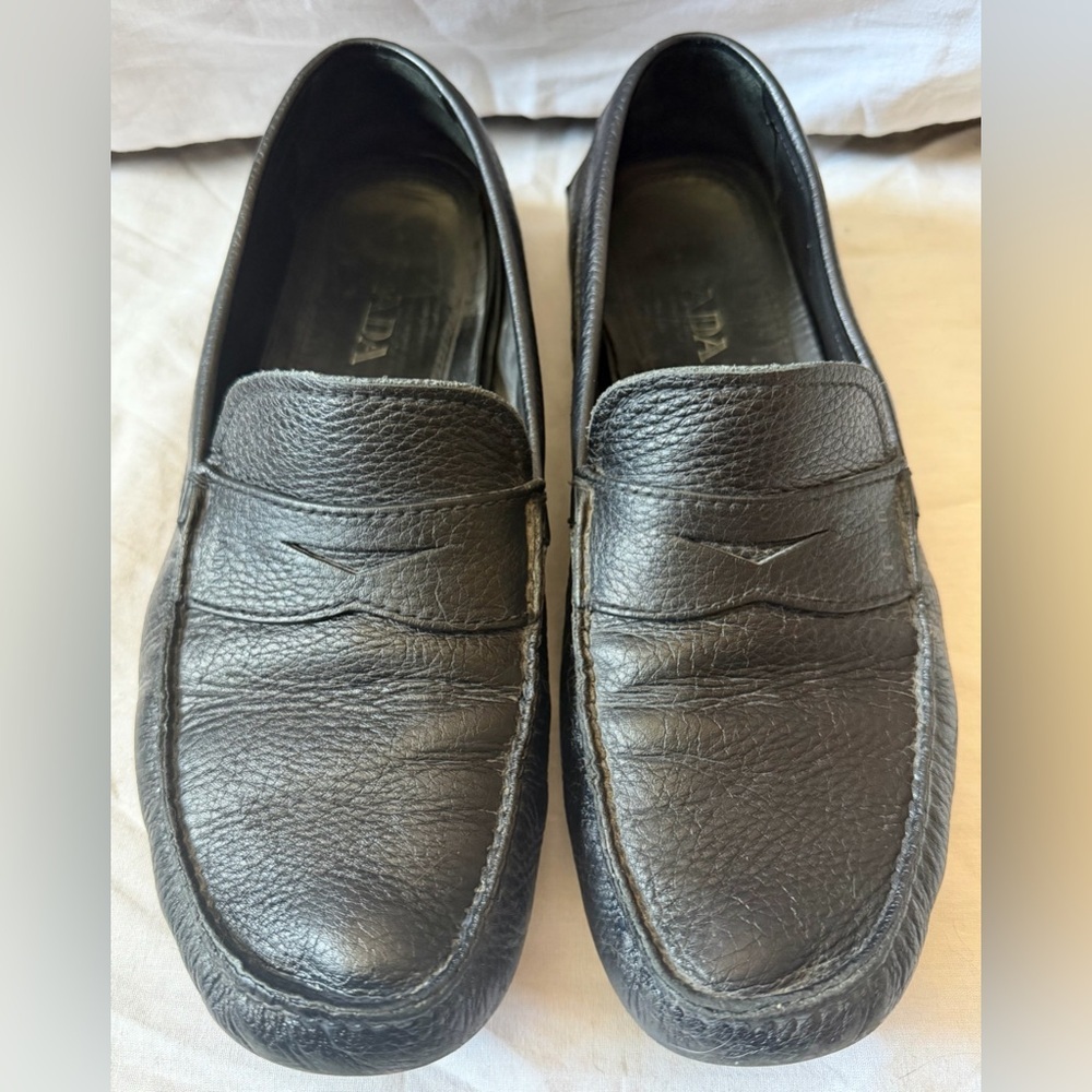 PRADA Mens Pebble Leather Logo Driving Loafer Slipper Sz 9.5 Shoes 2DD001